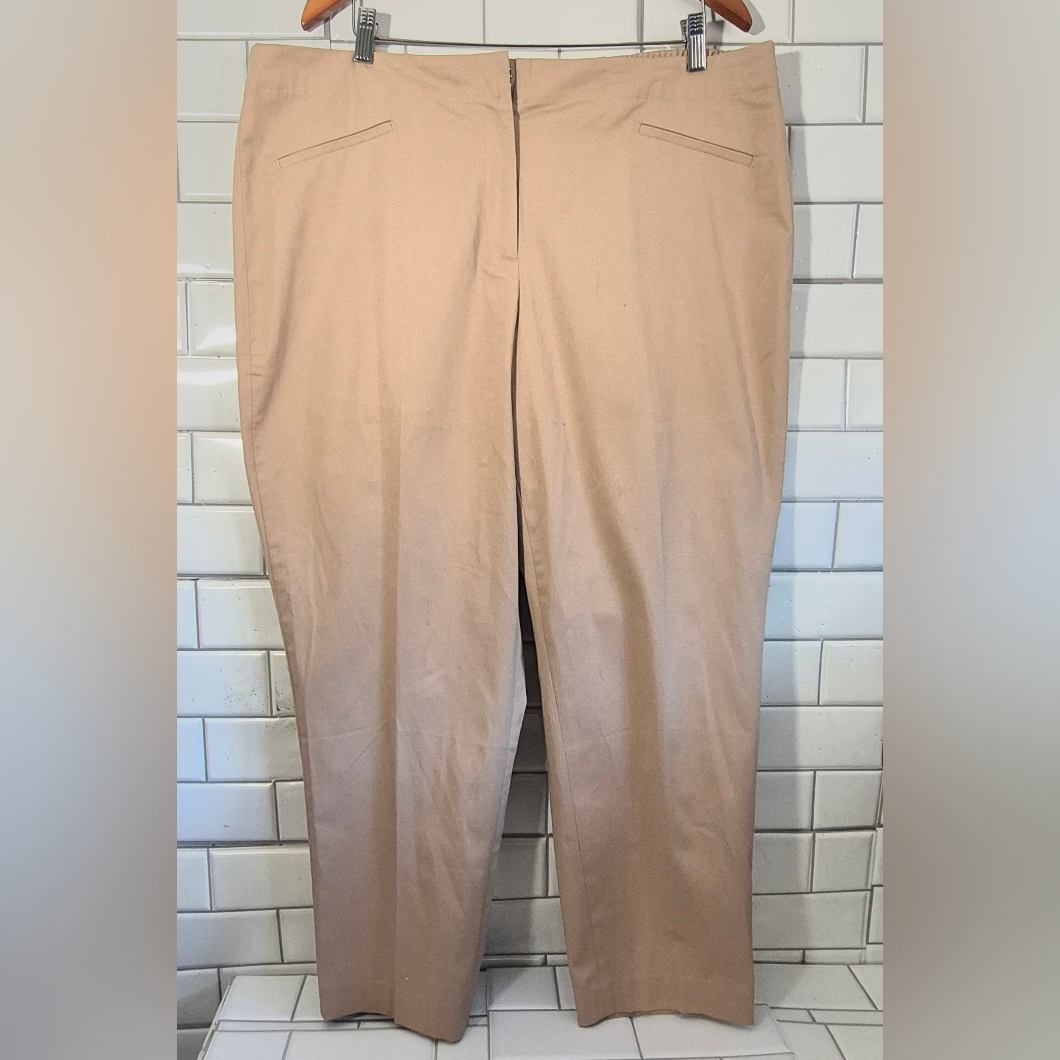 J.Jill Ladies Straight Leg Khaki Tan Pant Flat Front Rear Elastic Waist Plus Siz